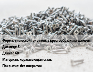 Шуруп с плоской головкой, с крестообразным шлицем 5х60 нержавеющая сталь без покрытия, упаковка 1000 шт цена от 533.95 Тг / кг, где купить, условия доставки в Кызылорде и Кызылординской области